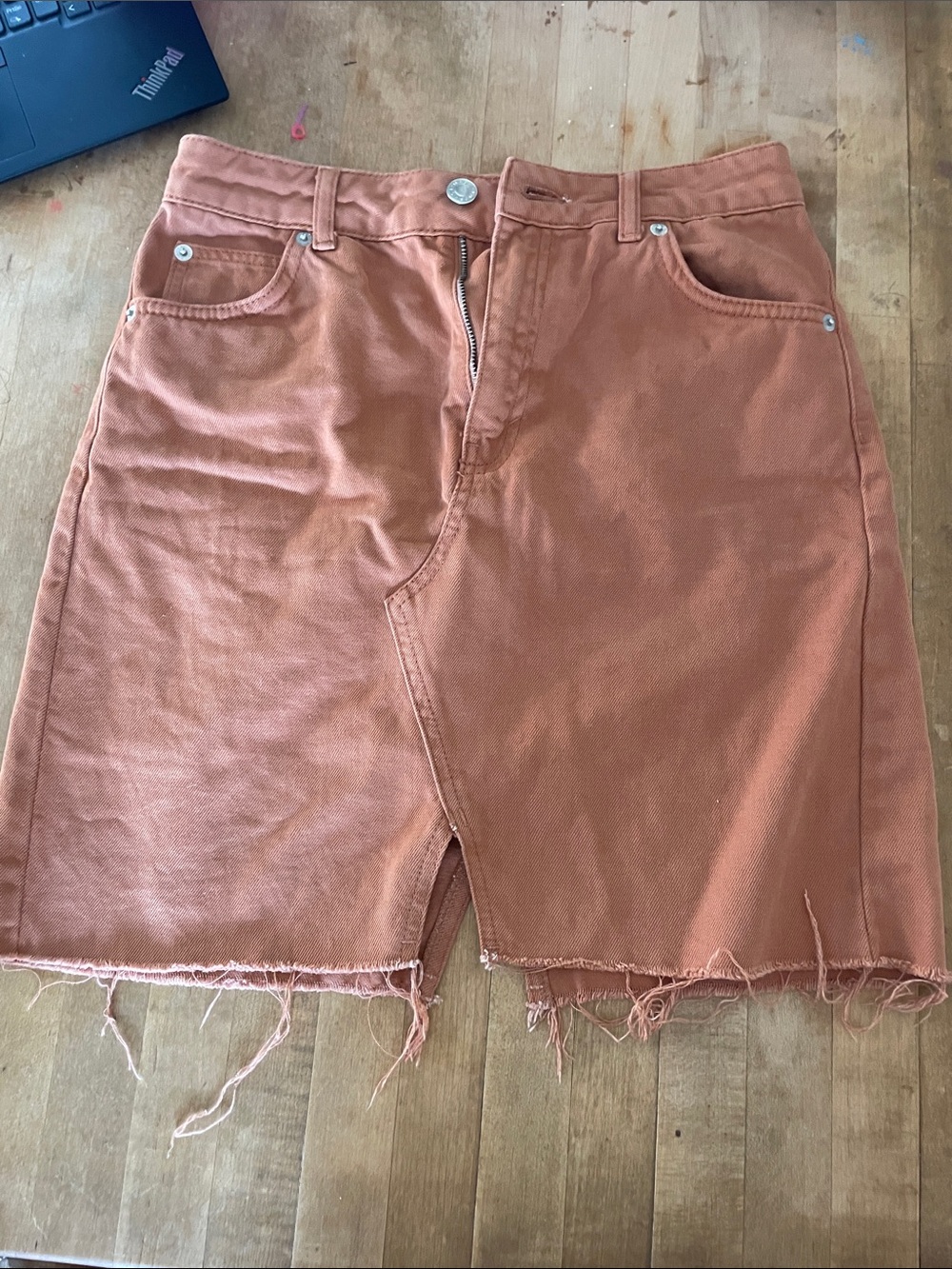 Topshop MOTO Women's Orange Denim Mini Skirt